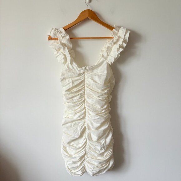 Zara Draped Linen Blend Ruched Mini Dress Ecru White Size Small - Picture 8 of 10